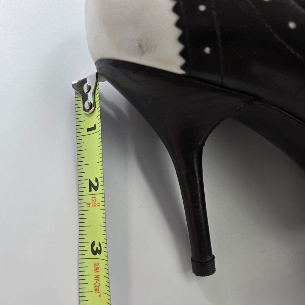 VTG Via Spiga 7.5 Black White Leather Peep-Toe Mary Jane Oxford Heels Lady*Read - Picture 10 of 15